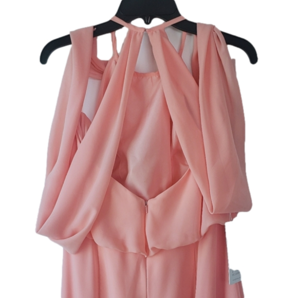 Coral Scoop Neck Floor-Length Chiffon Dress - Picture 4 of 7